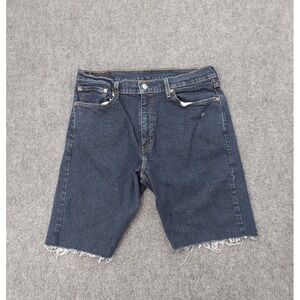Levis 505 Denim Shorts Jorts Mens 34x9 Blue Bermuda Cut Off Fray Hem Dark tag 36